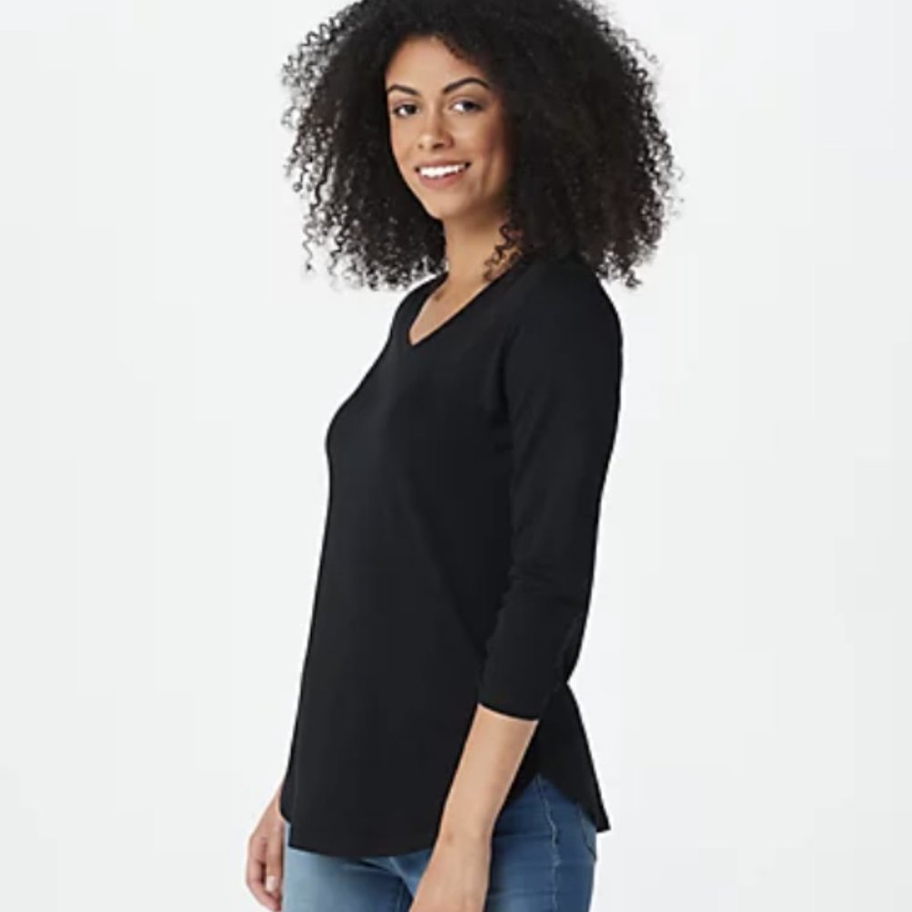 Isaac Mizrahi Live! Essentials Pima Cotton Curved Hem Top L